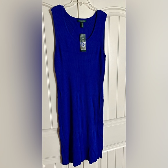 NEW Lauren Ralph Lauren Blue Ribbed Knit Sleeveless Knee Length Dress Size XL - Picture 9 of 13